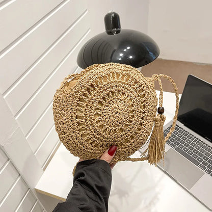 Rattan Woven Women Straw Crossbody Bag Small Clutch Purse and Handbag Summer Beach Bag Woman Tassel Shoulder Messenger Bag