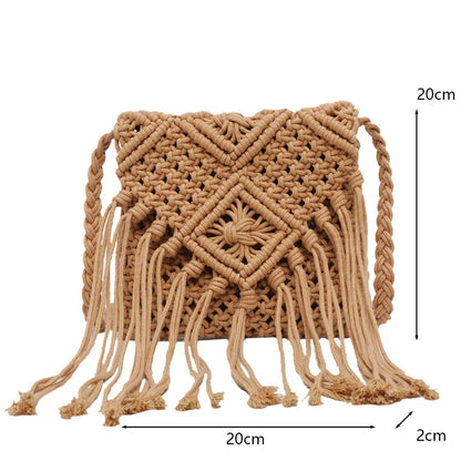 Handmade Cotton Woven Knitted Tassel Crossbody Bag Vintage Shoulder Messenger Bag Female Fashion Beach Summer Handbags for Women
