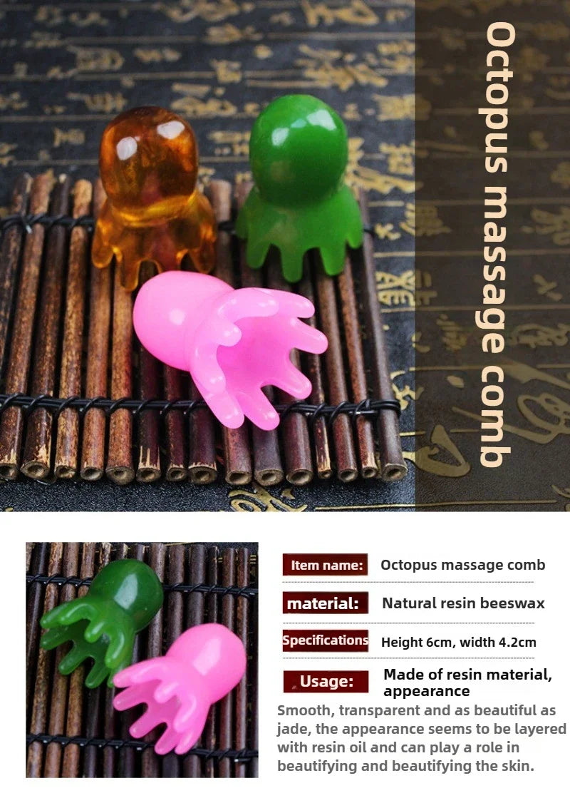 2025 New Resin Octopus Scalp Massage Comb Acupressure Meridian Therapy Hair Care Portable Relaxation Tool Natural Material