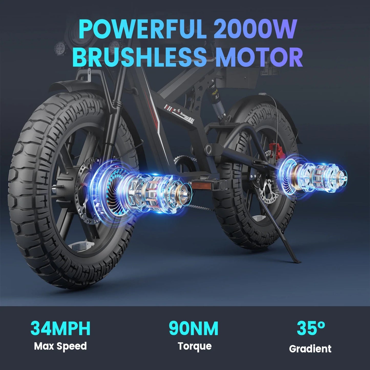 Ebike W018 2000W Dual Motor 25AH Dual Battery Top Speed 55KM/H 20*4.5Fat Tire Electric Bike Mountain Electric Bicycle