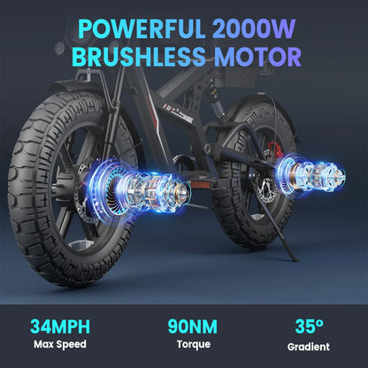 Ebike W018 2000W Dual Motor 25AH Dual Battery Top Speed 55KM/H 20*4.5Fat Tire Electric Bike Mountain Electric Bicycle