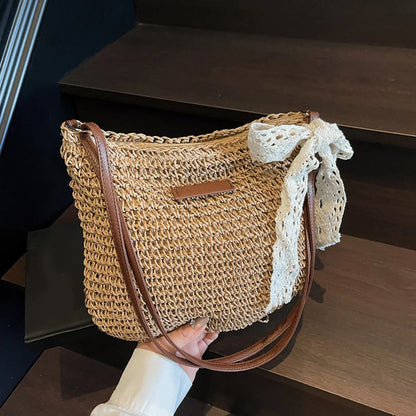 Ladies Fashion Summer Straw Crossbody Bag Women Beach Holiday Shopping Woven Shoulder Handbag Purses For Women Bags