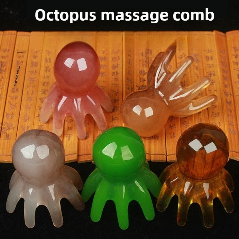 2025 New Resin Octopus Scalp Massage Comb Acupressure Meridian Therapy Hair Care Portable Relaxation Tool Natural Material