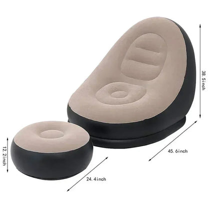 Lazy Sofa Inflatable PVC Flocking Foldable Recliner Outdoor Convenient Lying Chair with Footstool Plush Sofa Beach Park Air Bed