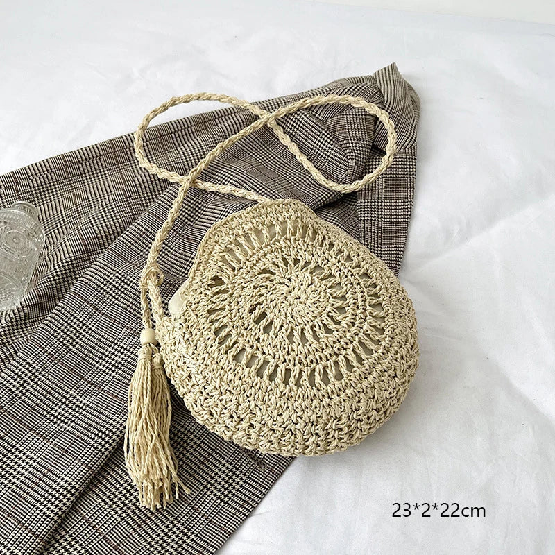 Rattan Woven Women Straw Crossbody Bag Small Clutch Purse and Handbag Summer Beach Bag Woman Tassel Shoulder Messenger Bag