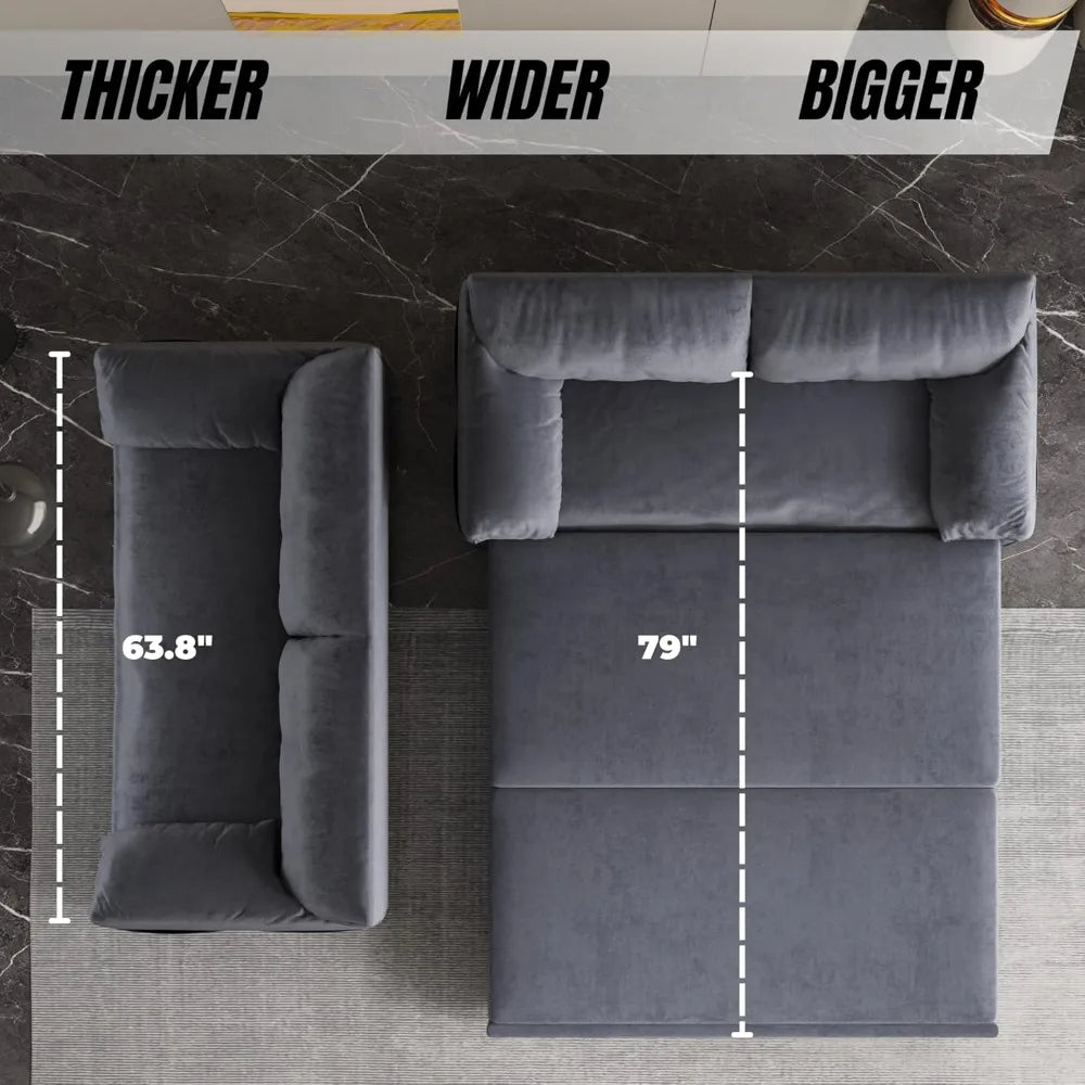 3 in 1 Convertible Queen Sleeper Sofa Bed Comfy Pull Out Futon Couch Bed 63.8" Modern Velvet Recliner Loveseat Sofa Multi-Functi