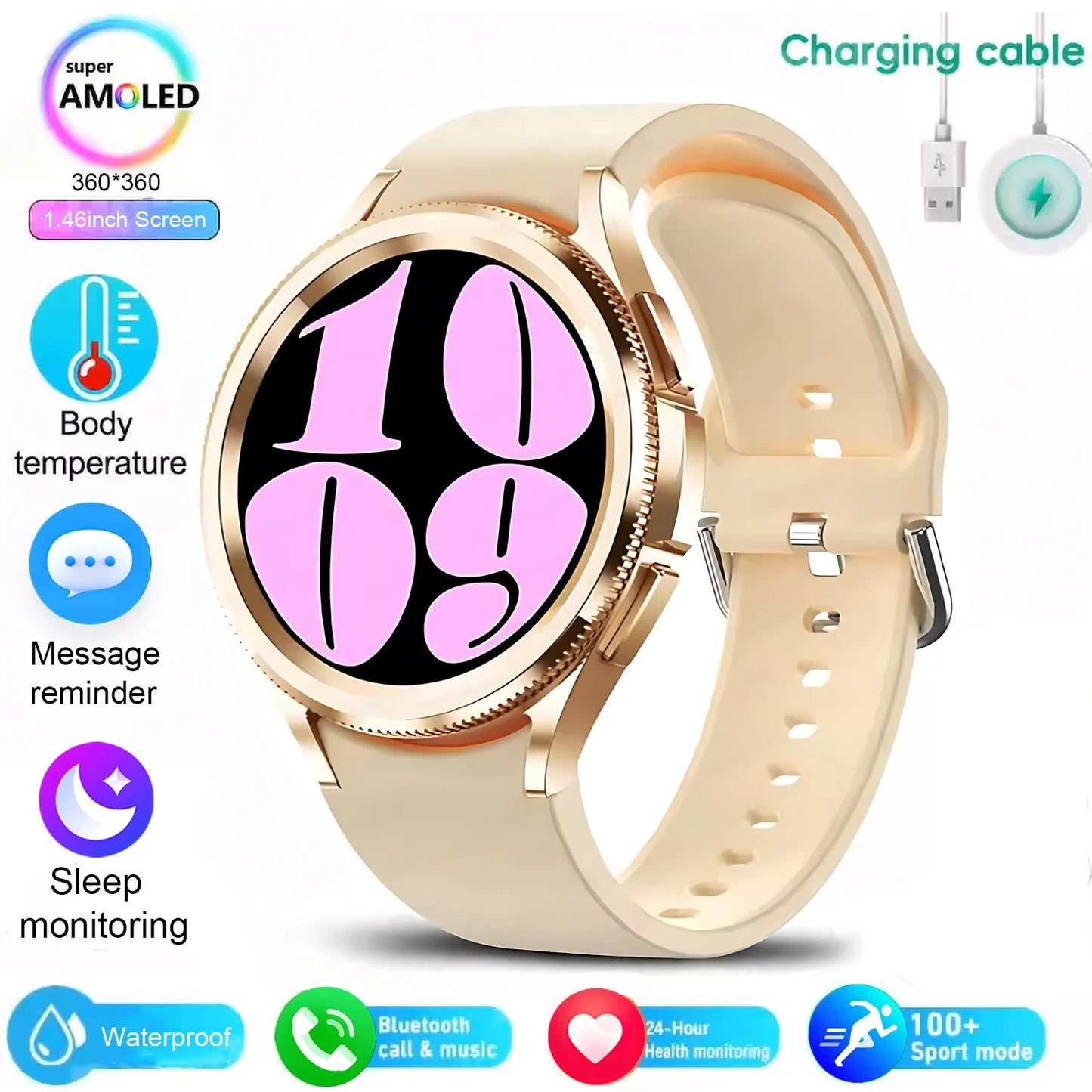 2025 New Watch 6 Smartwatch Men's AMOLED Always On Display Bluetooth Call GPS NFC Smart Watch Android IOS For Samsung Galaxy