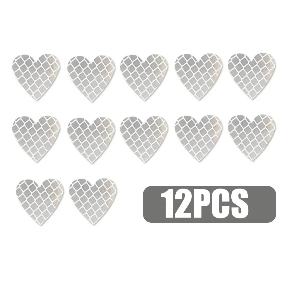 12pcs Heart Shape Reflective Car Stickers Night Warning Mark Reflective Tape Stickers Decoration Decal Car Accessories