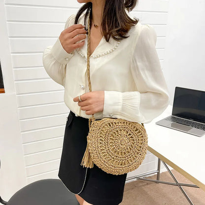Rattan Woven Women Straw Crossbody Bag Small Clutch Purse and Handbag Summer Beach Bag Woman Tassel Shoulder Messenger Bag