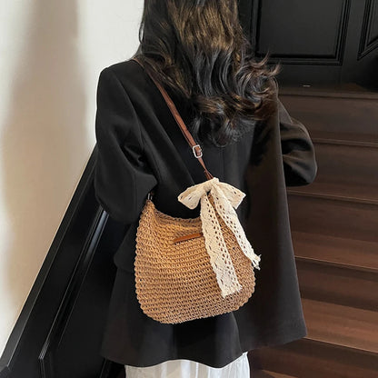 Ladies Fashion Summer Straw Crossbody Bag Women Beach Holiday Shopping Woven Shoulder Handbag Purses For Women Bags
