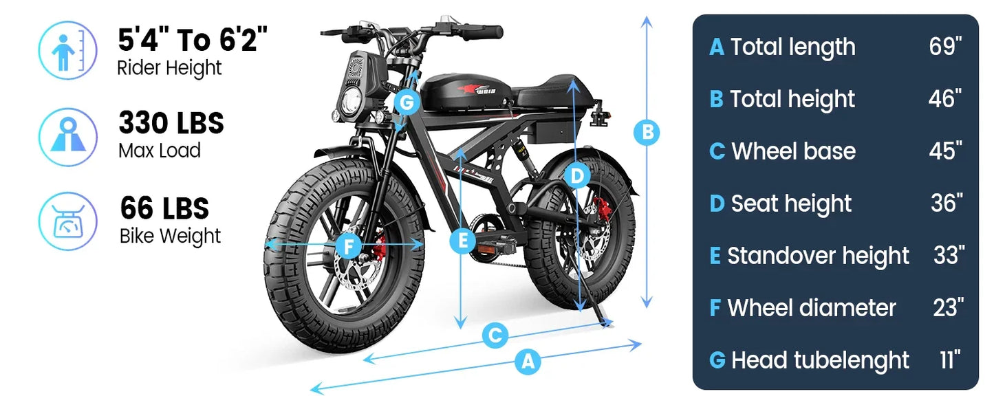 Ebike W018 2000W Dual Motor 25AH Dual Battery Top Speed 55KM/H 20*4.5Fat Tire Electric Bike Mountain Electric Bicycle