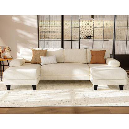 U Shaped Sectional Couches for Living Room,111 Inch Modular Sofa with Double Chaise,Large Lounge Couch for Apartment,Warm White