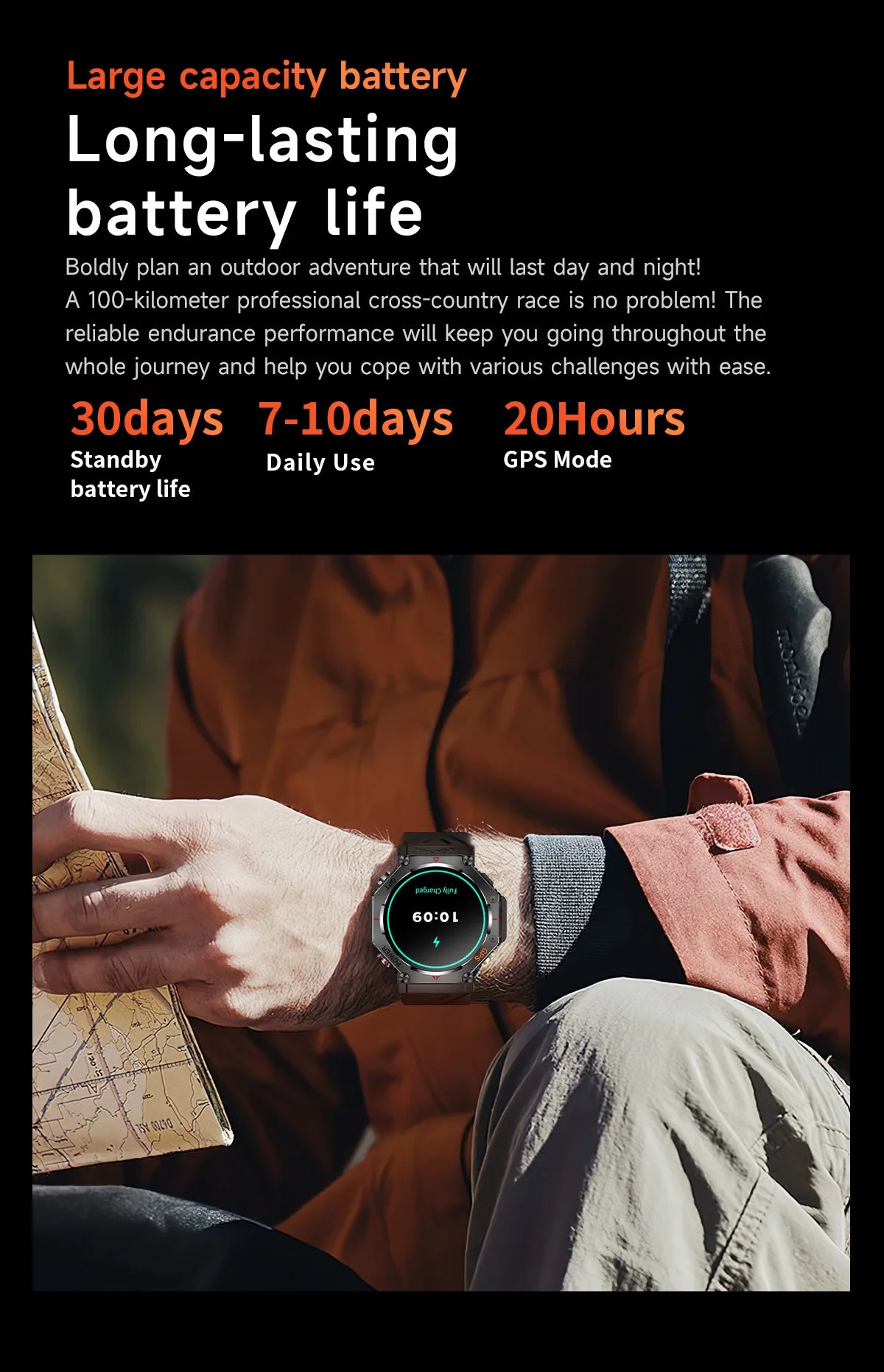 KC91 Smart Watch 530mAh Battery LED Flashlight Compass Altitude Air Pressure Bluetooth Call Fitness Tracker Wearable Devices