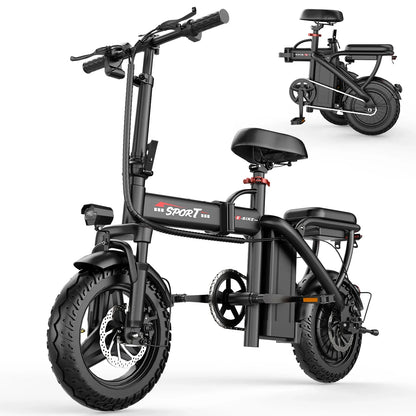 Ebike Z6 500W 48V10AH,20MPH 14' Mini Ebike for City Commuter, Folding Electric Bicycle for Adult with Two Seats UL2849