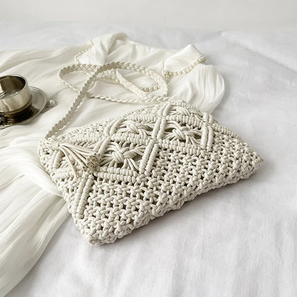 Handmade Cotton Woven Knitted Tassel Crossbody Bag Vintage Shoulder Messenger Bag Female Fashion Beach Summer Handbags for Women