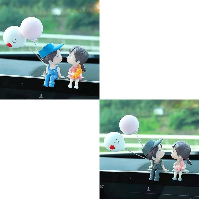 1/2/4pcs Car Decoration Cartoon Couple Action Doll Balloon Decoration Car Interior Dashboard Accessories Girl Gift