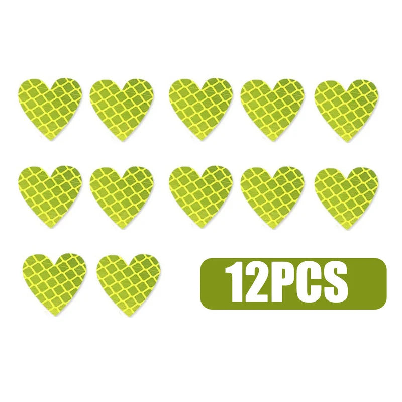12pcs Heart Shape Reflective Car Stickers Night Warning Mark Reflective Tape Stickers Decoration Decal Car Accessories