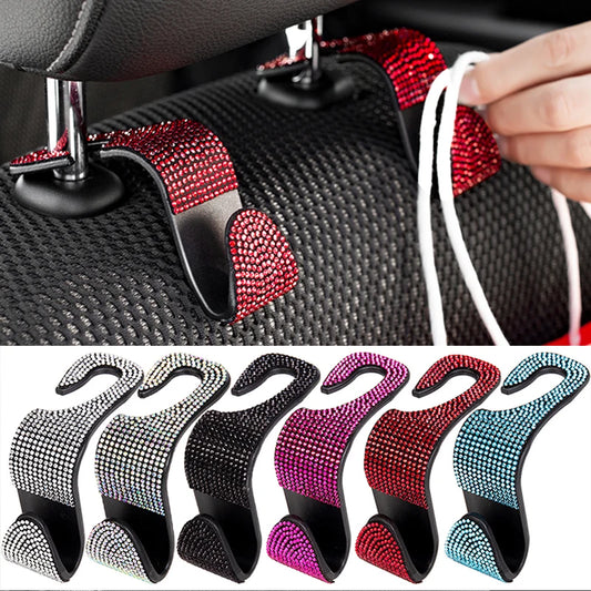 Car Storage Hook Rhinestone Car Seat Back Hook Auto Back Universal Headrest Mount Storage Holder Car Interior Accessories Decor