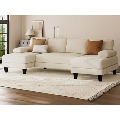 U Shaped Sectional Couches for Living Room,111 Inch Modular Sofa with Double Chaise,Large Lounge Couch for Apartment,Warm White