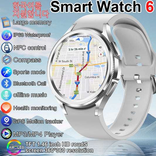 2025 New Watch 6 Smartwatch Men's AMOLED Always On Display Bluetooth Call GPS NFC Smart Watch Android IOS For Samsung Galaxy