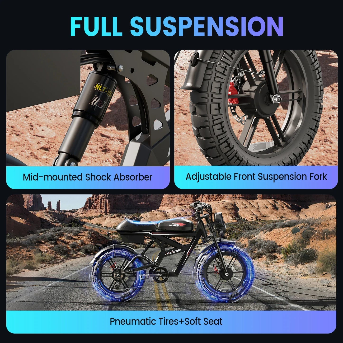 Ebike W018 2000W Dual Motor 25AH Dual Battery Top Speed 55KM/H 20*4.5Fat Tire Electric Bike Mountain Electric Bicycle