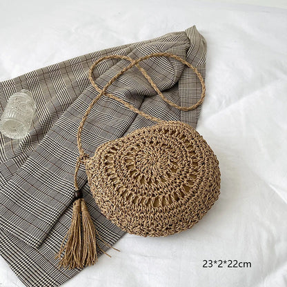 Rattan Woven Women Straw Crossbody Bag Small Clutch Purse and Handbag Summer Beach Bag Woman Tassel Shoulder Messenger Bag