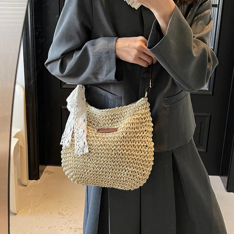 Ladies Fashion Summer Straw Crossbody Bag Women Beach Holiday Shopping Woven Shoulder Handbag Purses For Women Bags
