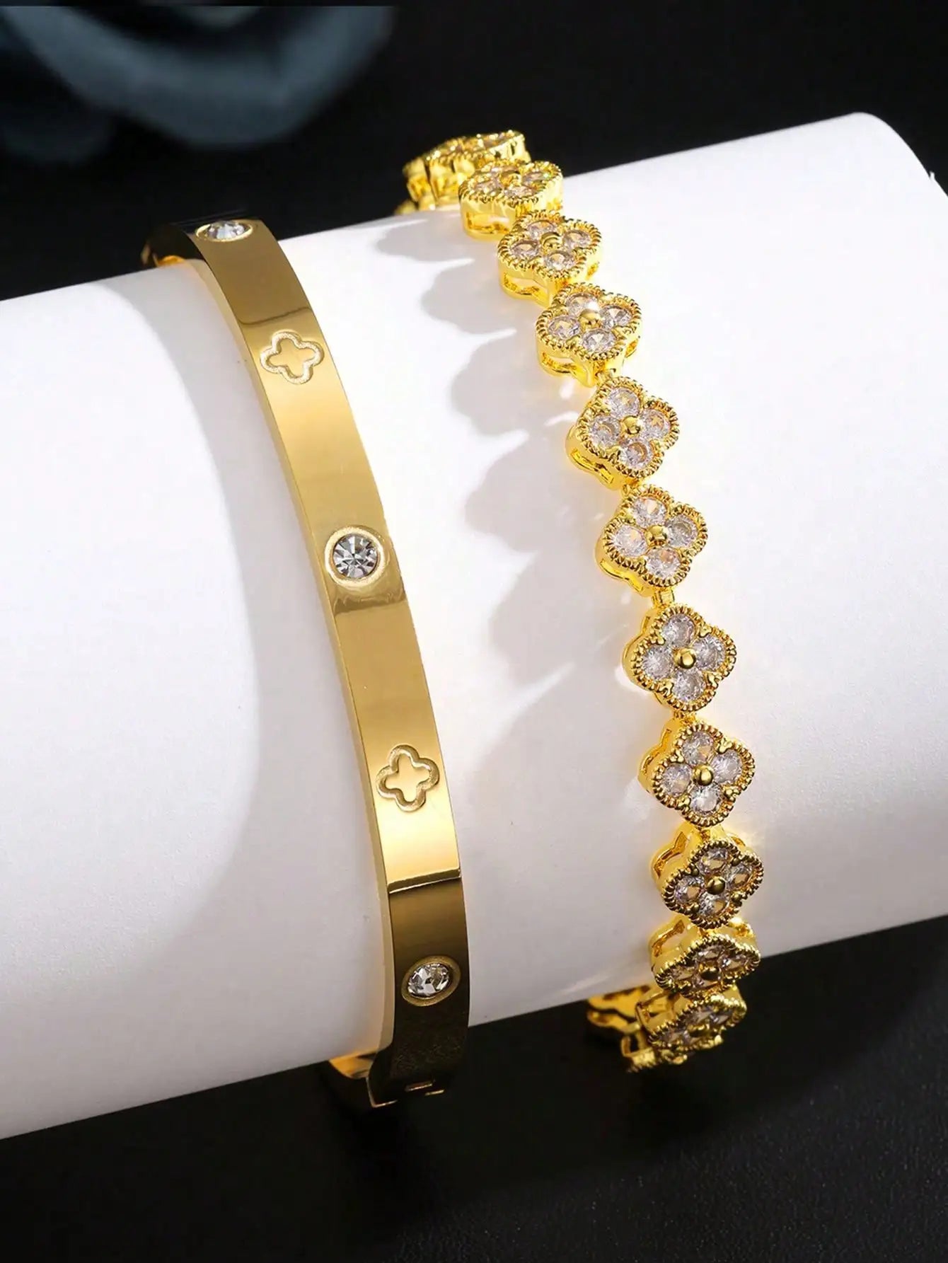 RAKOL Delicate Lucky Clover Women Bracelet High Quality Stainless Steel Morandi Colors Shining Zircon Inlaid Charm Jewelry Gift