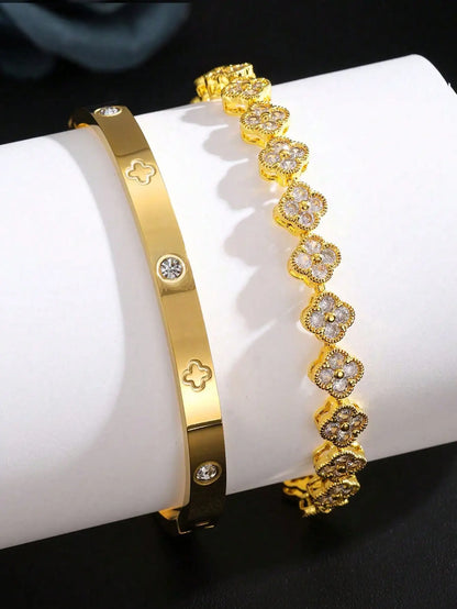 RAKOL Delicate Lucky Clover Women Bracelet High Quality Stainless Steel Morandi Colors Shining Zircon Inlaid Charm Jewelry Gift