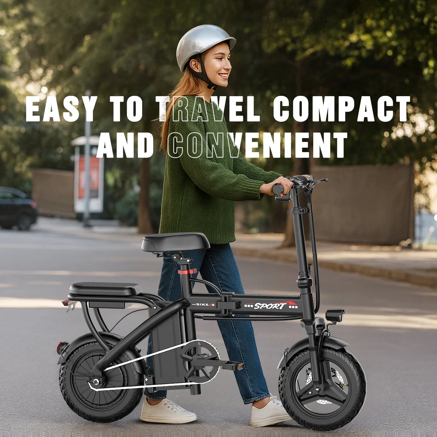 Ebike Z6 500W 48V10AH,20MPH 14' Mini Ebike for City Commuter, Folding Electric Bicycle for Adult with Two Seats UL2849