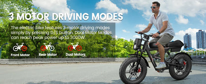 Ebike W018 2000W Dual Motor 25AH Dual Battery Top Speed 55KM/H 20*4.5Fat Tire Electric Bike Mountain Electric Bicycle