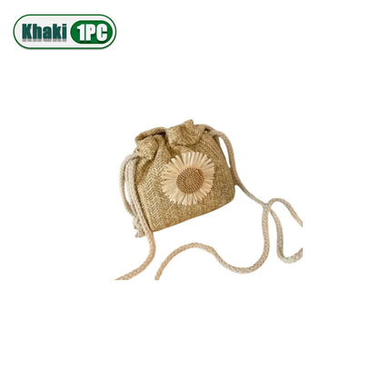 1-2PCS Fashion Shoulder Bags Women Straw Drawstring Bucket Bag Flower Embroidery Beach Bags Summer Ladies Crossbody Handbags