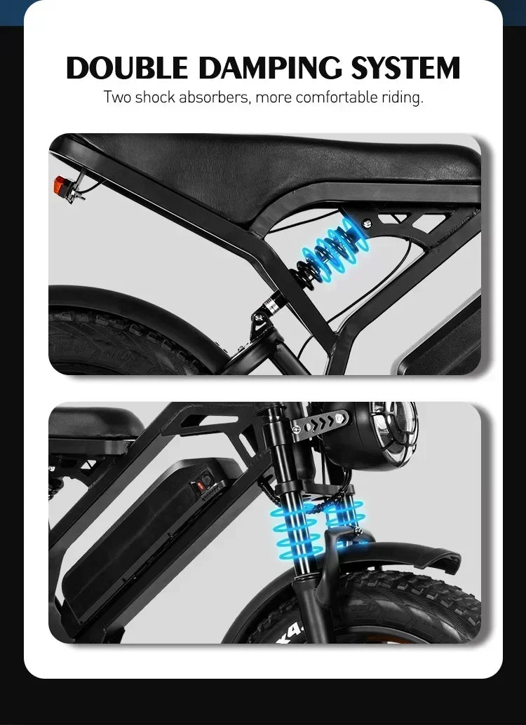 Ebike V20 1000W 48V 20AH Back Seat Fat Tire Electric Bike Beach Cruiser Off-Road Electric Bike Adult Mountain Electric Bike