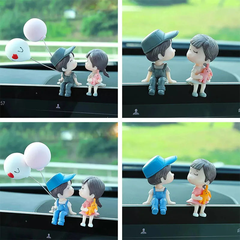 1/2/4pcs Car Decoration Cartoon Couple Action Doll Balloon Decoration Car Interior Dashboard Accessories Girl Gift