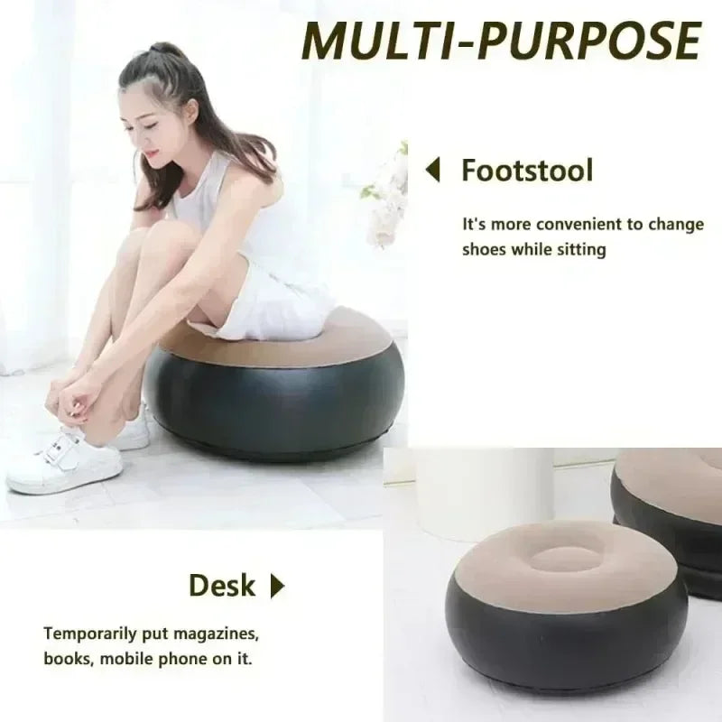Lazy Sofa Inflatable PVC Flocking Foldable Recliner Outdoor Convenient Lying Chair with Footstool Plush Sofa Beach Park Air Bed