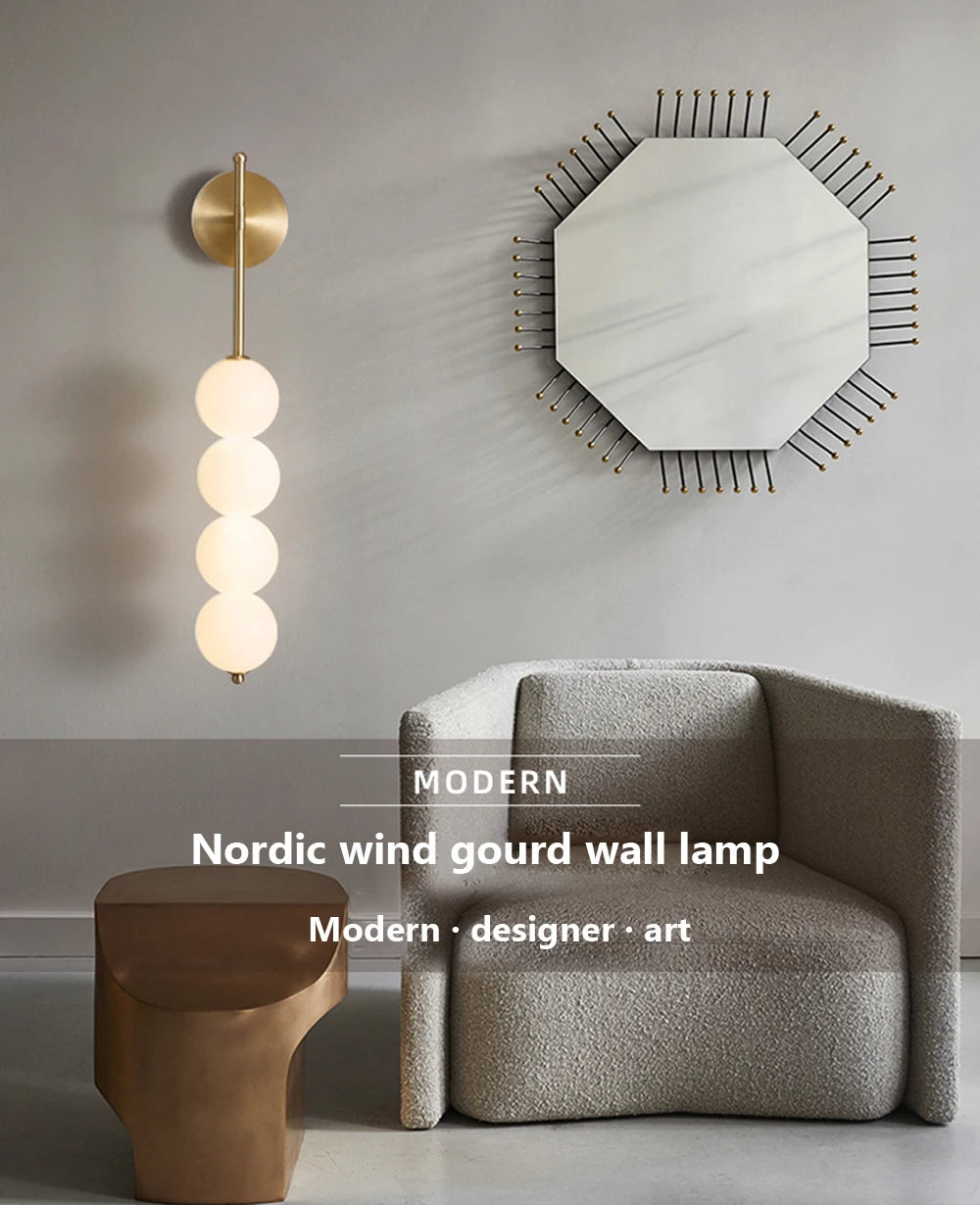 Nordic Wind Gourd Wall Lamp Minimalist LED Milky White Light For Living Room Study Bedroom Bedside Home Decoration Light Fixture