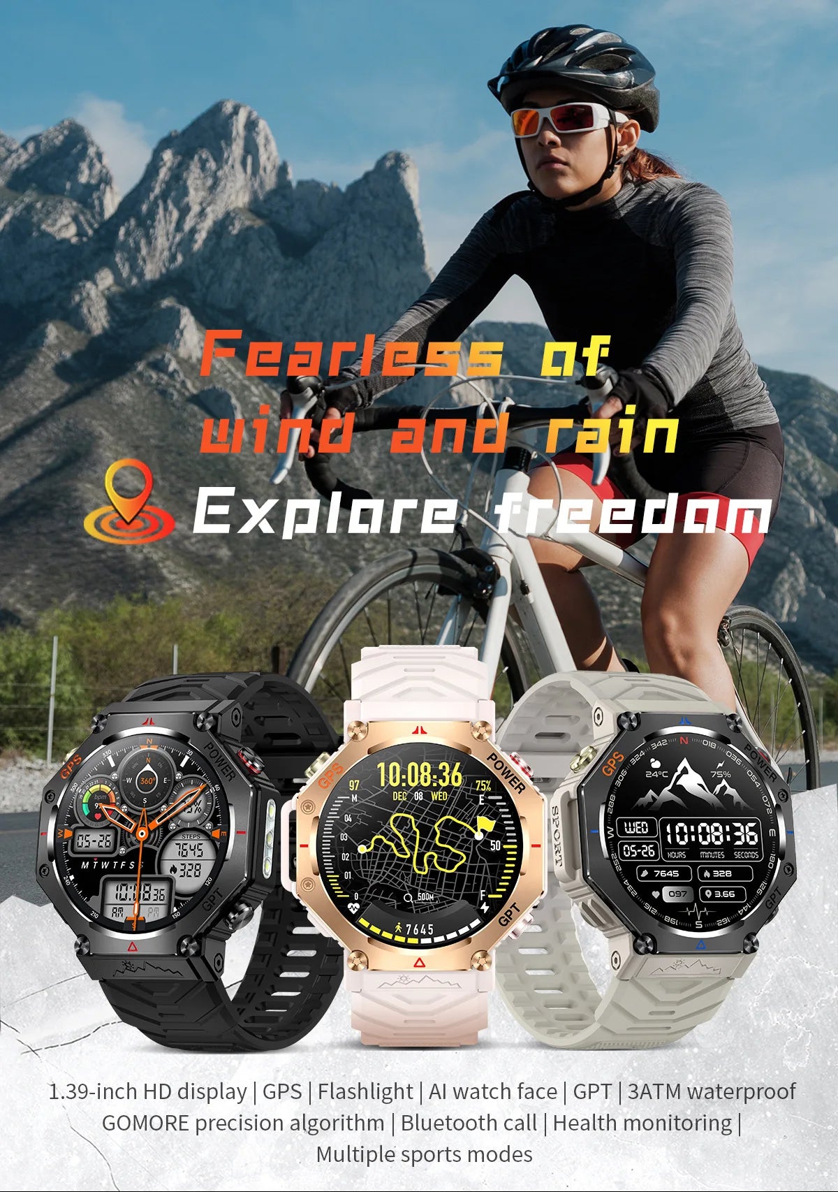 KC91 Smart Watch 530mAh Battery LED Flashlight Compass Altitude Air Pressure Bluetooth Call Fitness Tracker Wearable Devices