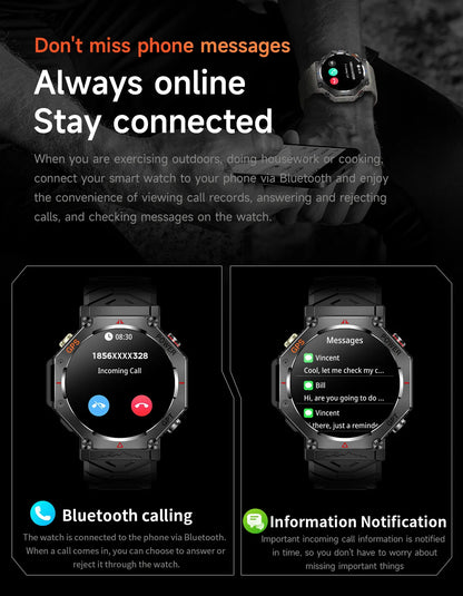 KC91 Smart Watch 530mAh Battery LED Flashlight Compass Altitude Air Pressure Bluetooth Call Fitness Tracker Wearable Devices