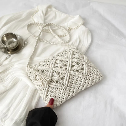 Handmade Cotton Woven Knitted Tassel Crossbody Bag Vintage Shoulder Messenger Bag Female Fashion Beach Summer Handbags for Women