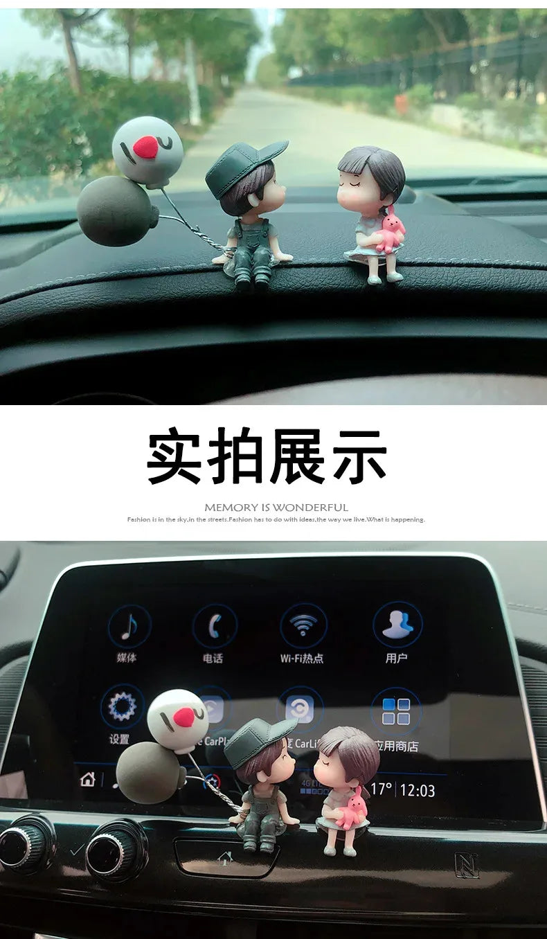 1/2/4pcs Car Decoration Cartoon Couple Action Doll Balloon Decoration Car Interior Dashboard Accessories Girl Gift