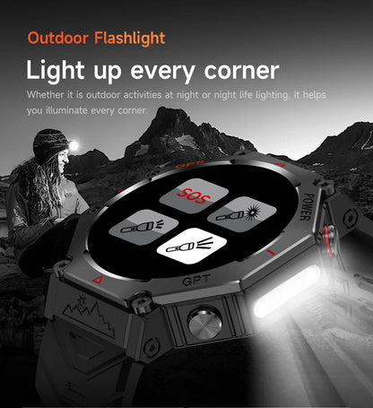 KC91 Smart Watch 530mAh Battery LED Flashlight Compass Altitude Air Pressure Bluetooth Call Fitness Tracker Wearable Devices