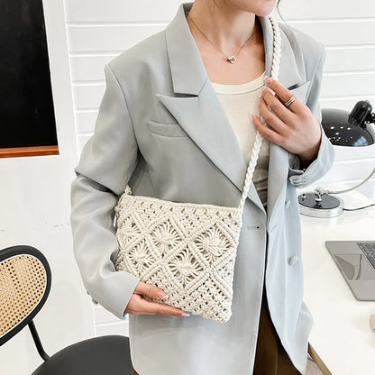 Handmade Cotton Woven Knitted Tassel Crossbody Bag Vintage Shoulder Messenger Bag Female Fashion Beach Summer Handbags for Women
