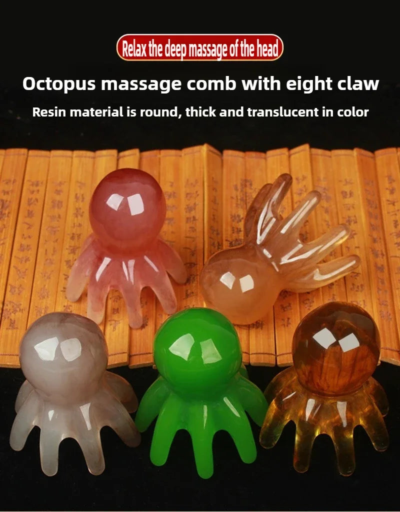 2025 New Resin Octopus Scalp Massage Comb Acupressure Meridian Therapy Hair Care Portable Relaxation Tool Natural Material