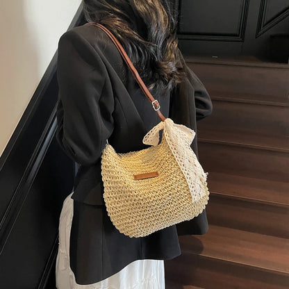 Ladies Fashion Summer Straw Crossbody Bag Women Beach Holiday Shopping Woven Shoulder Handbag Purses For Women Bags