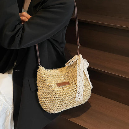 Ladies Fashion Summer Straw Crossbody Bag Women Beach Holiday Shopping Woven Shoulder Handbag Purses For Women Bags
