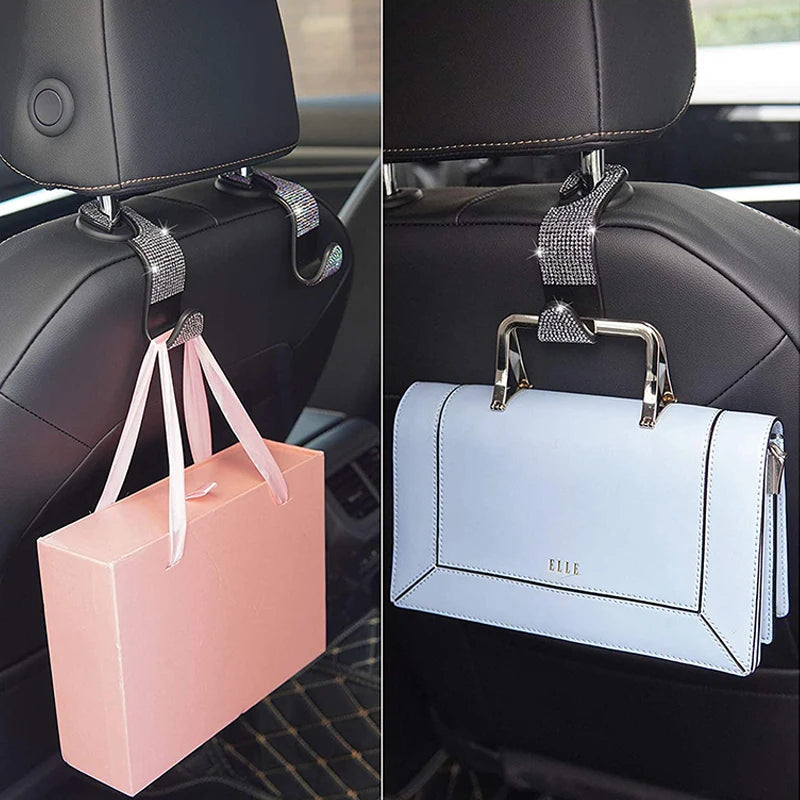 Car Storage Hook Rhinestone Car Seat Back Hook Auto Back Universal Headrest Mount Storage Holder Car Interior Accessories Decor