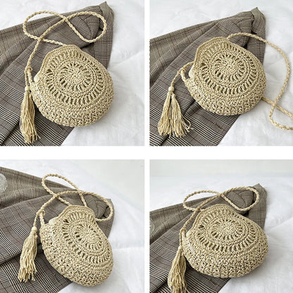 Rattan Woven Women Straw Crossbody Bag Small Clutch Purse and Handbag Summer Beach Bag Woman Tassel Shoulder Messenger Bag