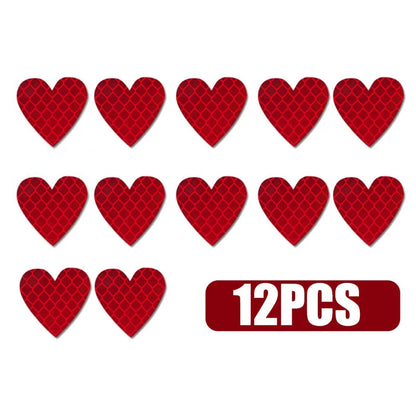 12pcs Heart Shape Reflective Car Stickers Night Warning Mark Reflective Tape Stickers Decoration Decal Car Accessories