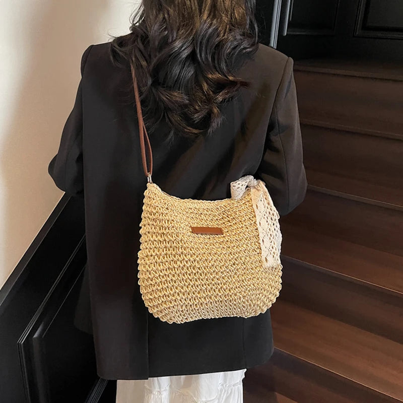 Ladies Fashion Summer Straw Crossbody Bag Women Beach Holiday Shopping Woven Shoulder Handbag Purses For Women Bags