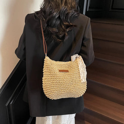 Ladies Fashion Summer Straw Crossbody Bag Women Beach Holiday Shopping Woven Shoulder Handbag Purses For Women Bags
